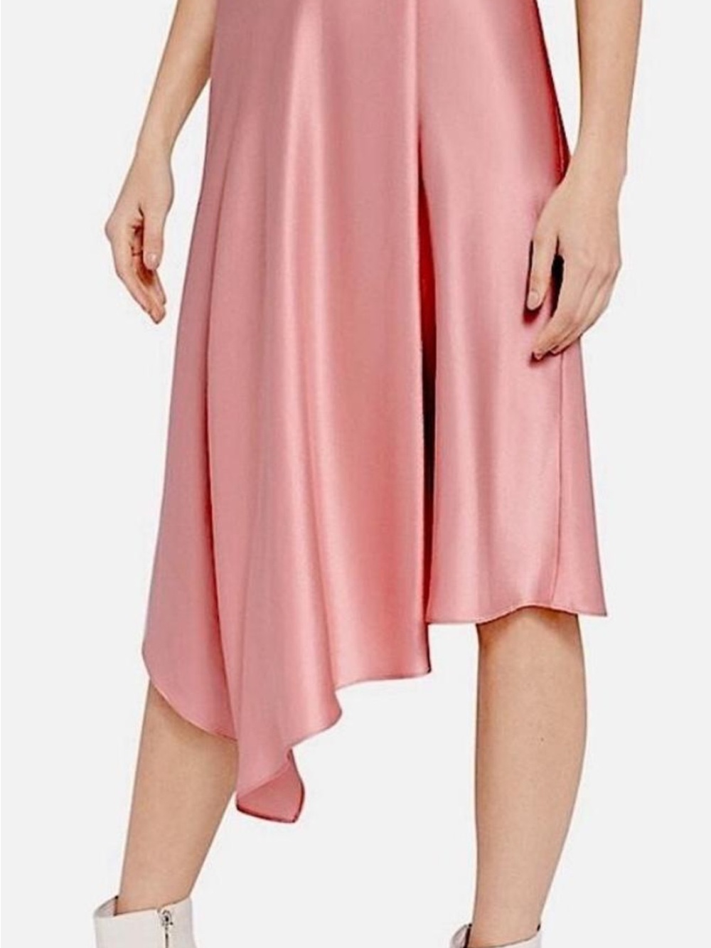 Alice + Olivia Maeve Rose Pink Asymmetrical Satin Midi Skirt with exposed zipper
